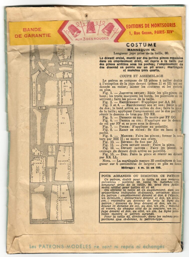 Back of a sewing pattern enveloppe by the french brand Patron-Modèle