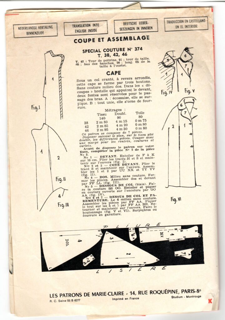 Front of a sewing pattern enveloppe by the french brand Marie-Claire