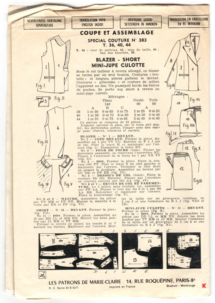 Front of a sewing pattern enveloppe by the french brand Marie-Claire