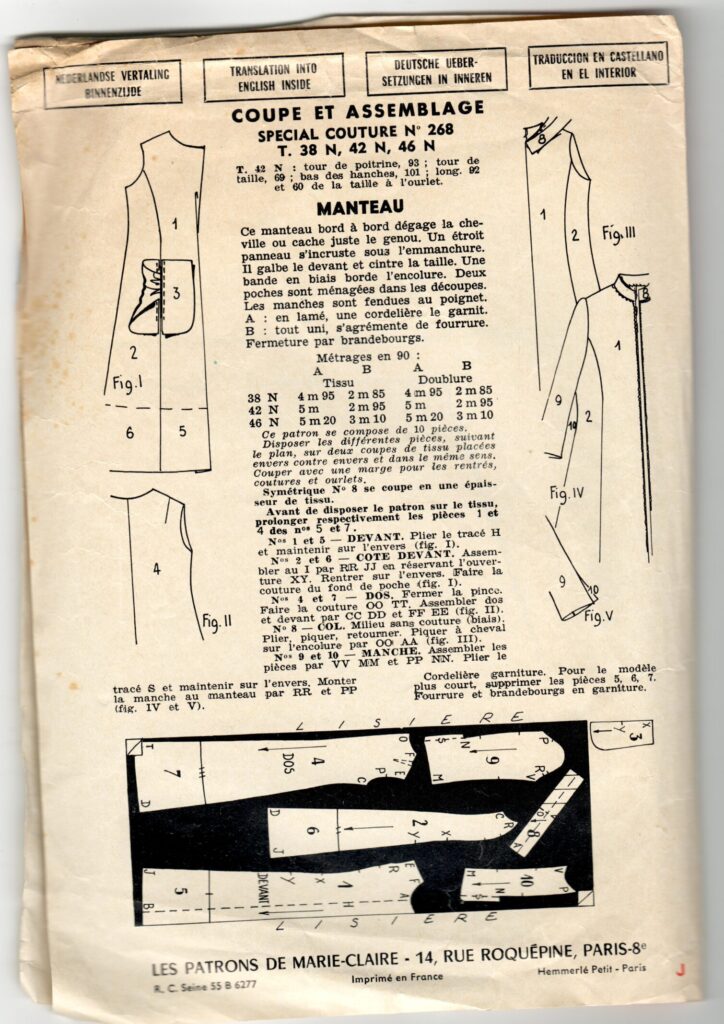 Front of a sewing pattern enveloppe by the french brand Marie-Claire