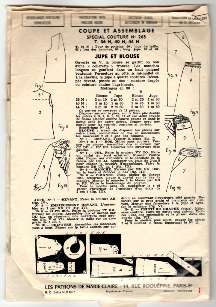 Front of a sewing pattern enveloppe by the french brand Marie-Claire