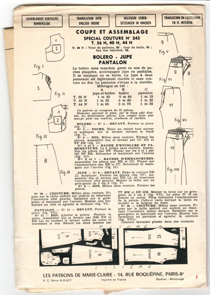 Front of a sewing pattern enveloppe by the french brand Marie-Claire