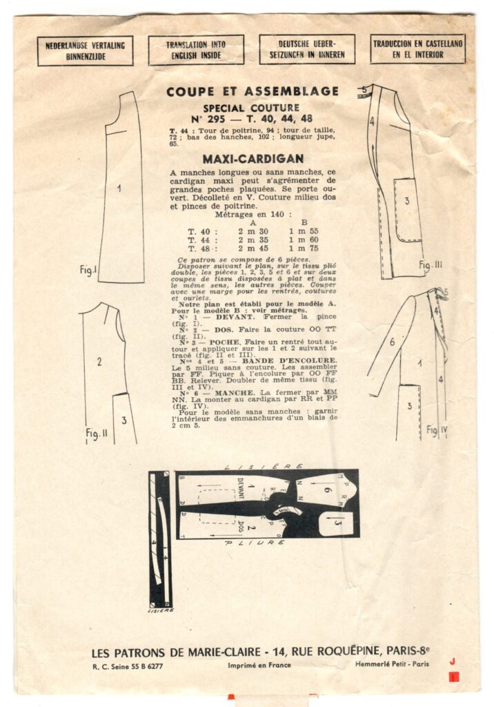Front of a sewing pattern enveloppe by the french brand Marie-Claire