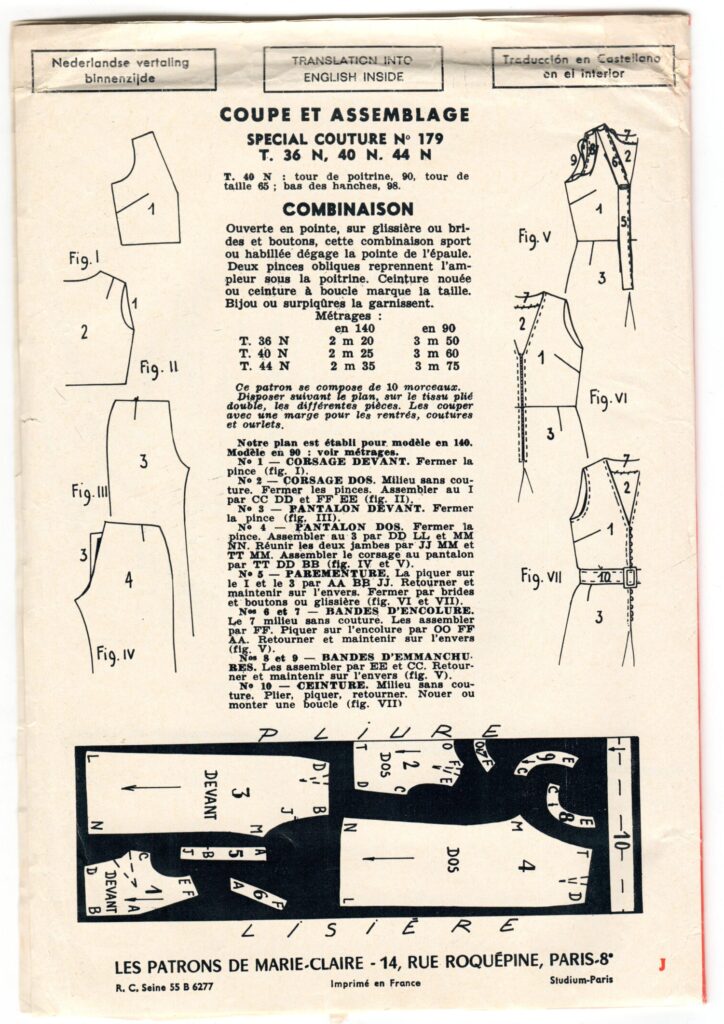 Front of a sewing pattern enveloppe by the french brand Marie-Claire