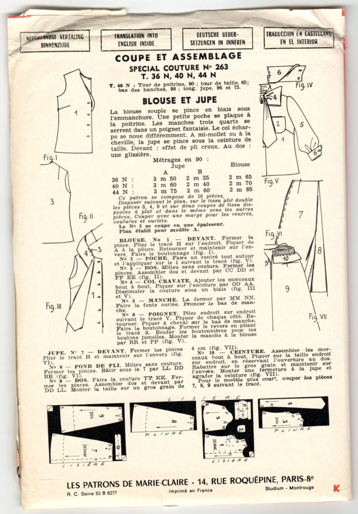 Front of a sewing pattern enveloppe by the french brand Marie-Claire