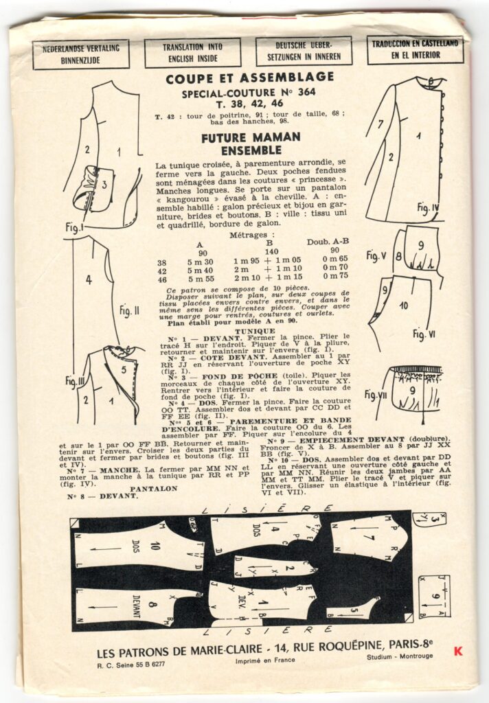 Front of a sewing pattern enveloppe by the french brand Marie-Claire