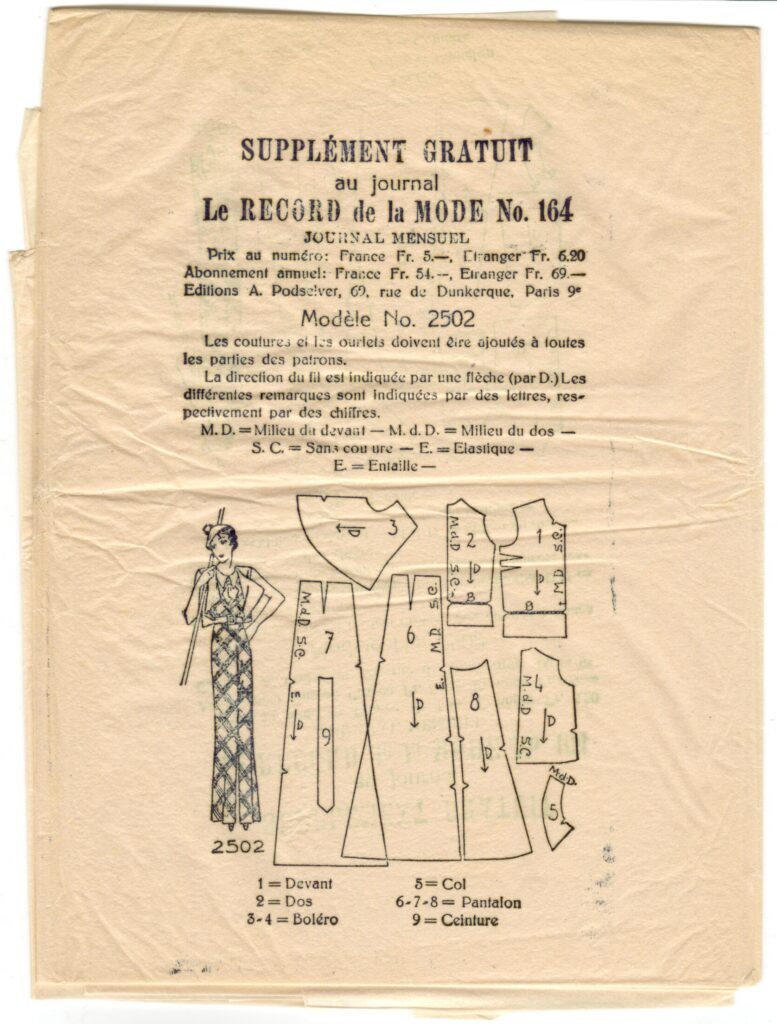 Front of a sewing pattern by the french magazine Le Record de la Mode