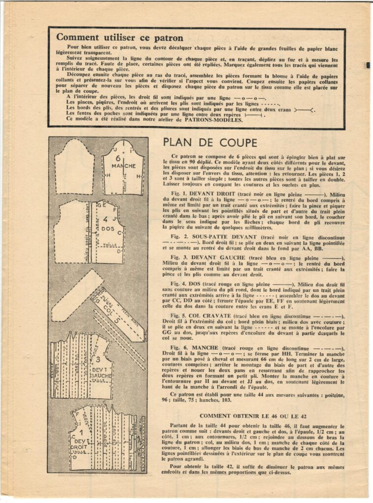 Back of a sewing pattern by the french magazine Echo de la Mode