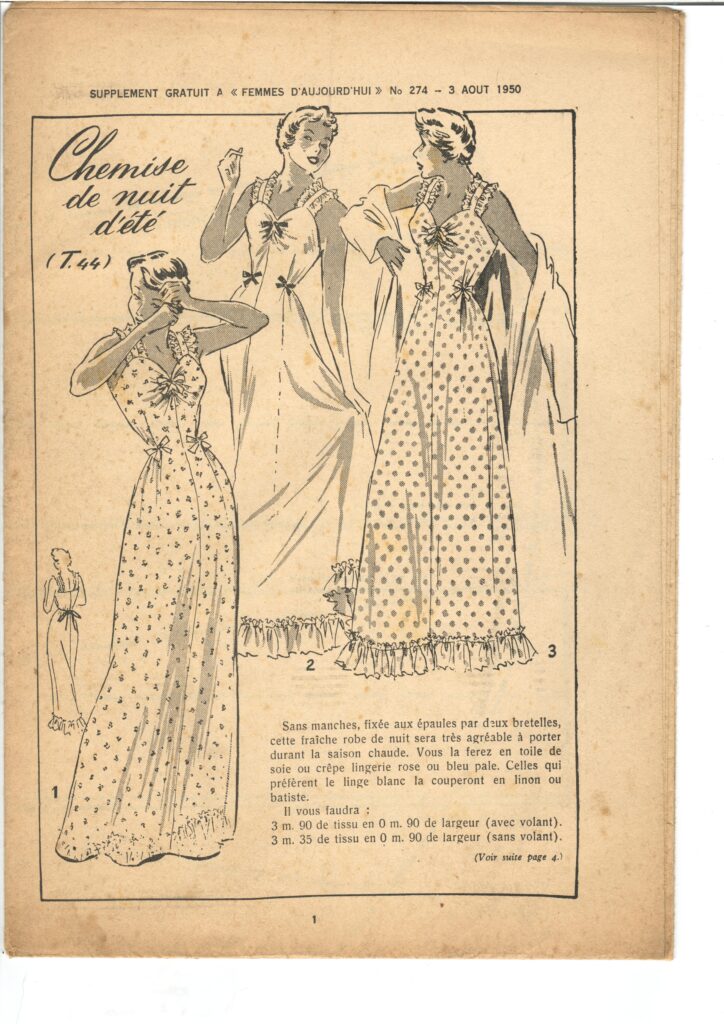 Front of a sewing pattern by the french magazine Femmes d'aujourd'hui