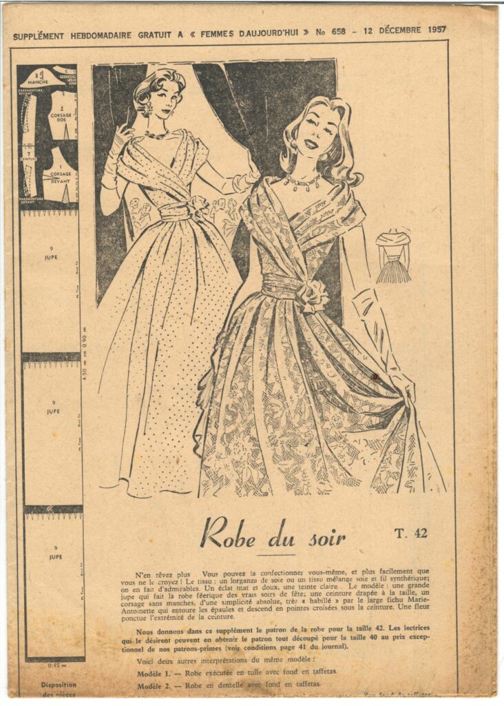 Front of a sewing pattern by the french magazine Femmes d'aujourd'hui