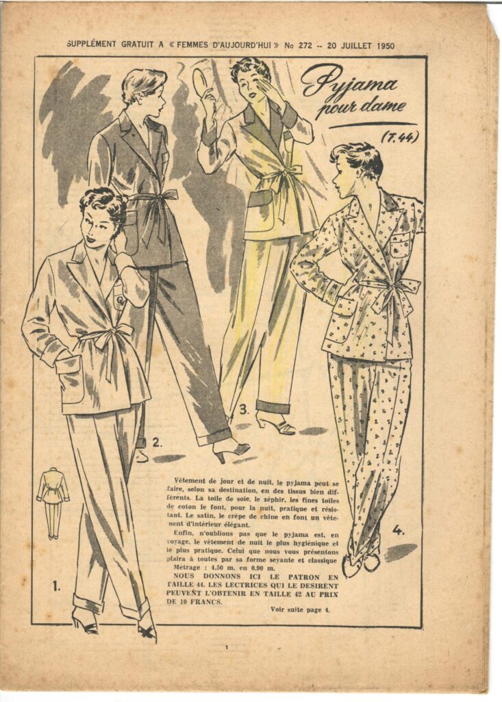 Front of a sewing pattern by the french magazine Femmes d'aujourd'hui