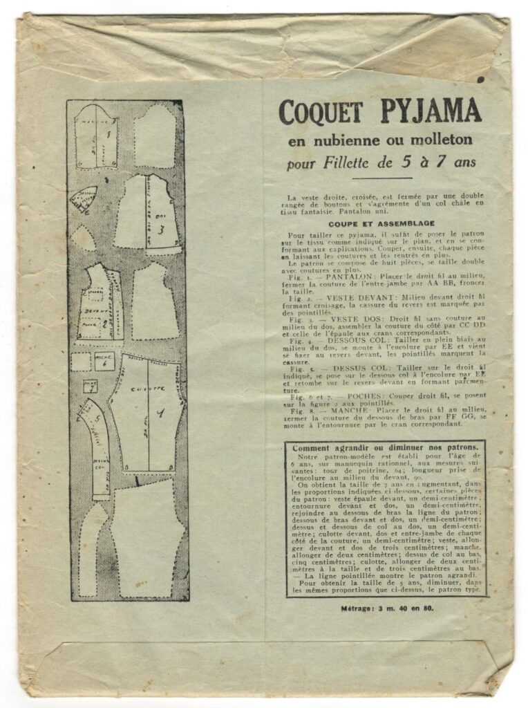 Back of a sewing pattern enveloppe by the french brand Patron-Modèle