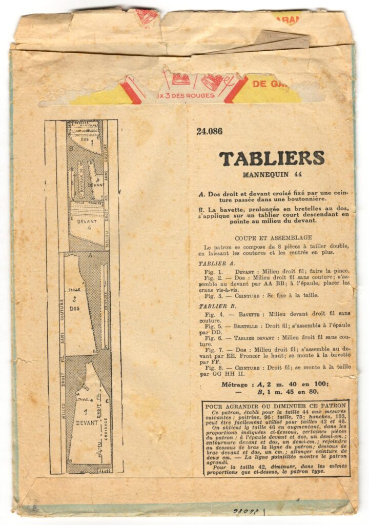 Back of a sewing pattern enveloppe by the french brand Patron-Modèle