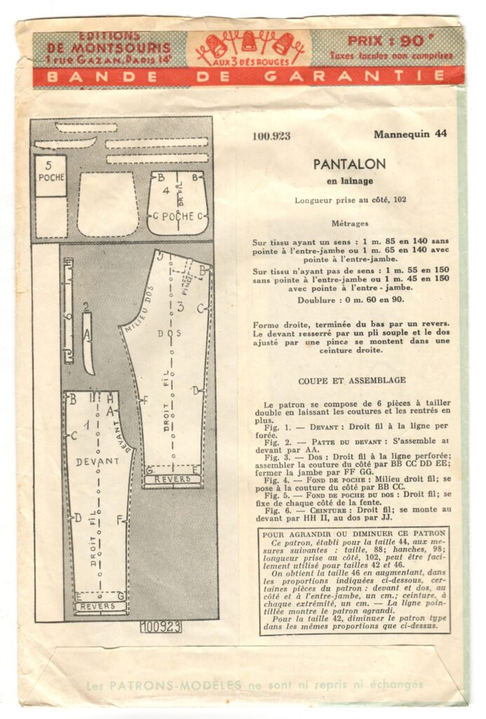 Back of a sewing pattern enveloppe by the french brand Patron-Modèle