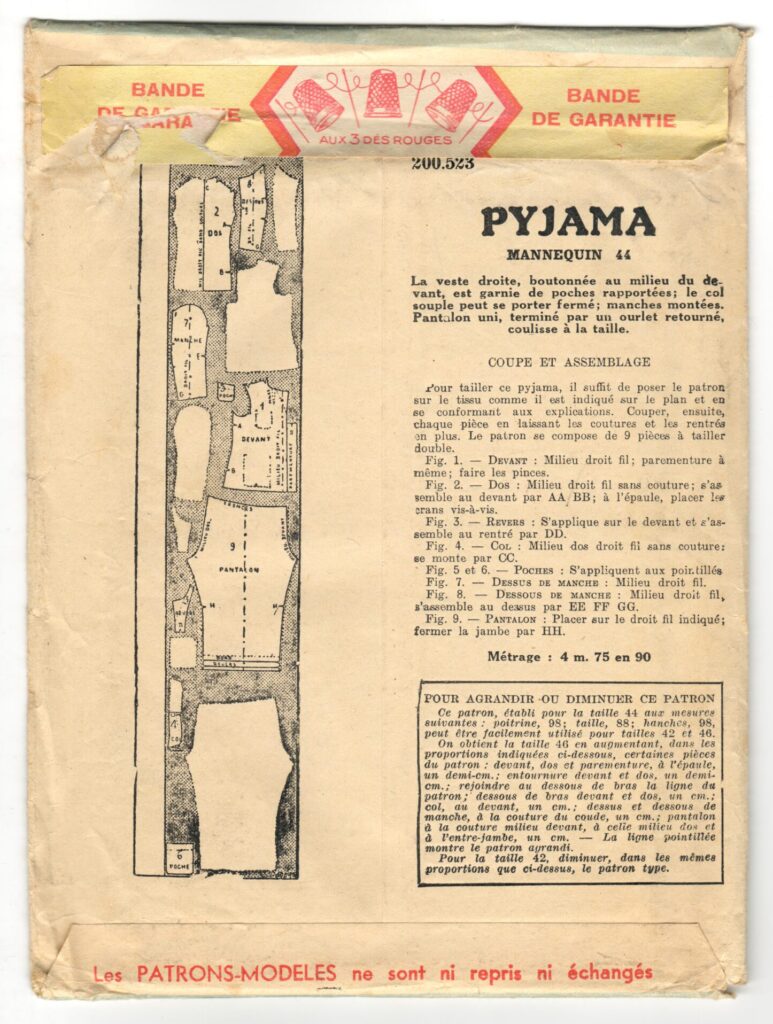 Back of a sewing pattern enveloppe by the french brand Patron-Modèle
