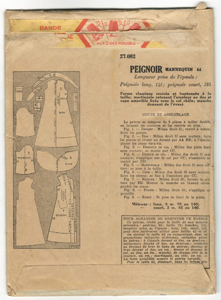 Back of a sewing pattern enveloppe by the french brand Patron-Modèle