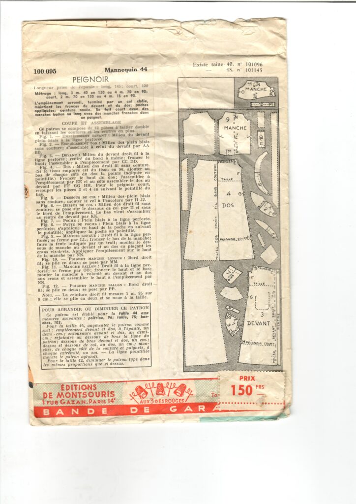 Back of a sewing pattern enveloppe by the french brand Patron-Modèle